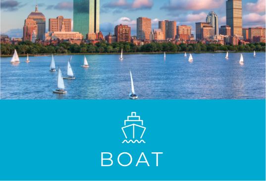 Sailboats on the Charles River with view of Boston skyline 